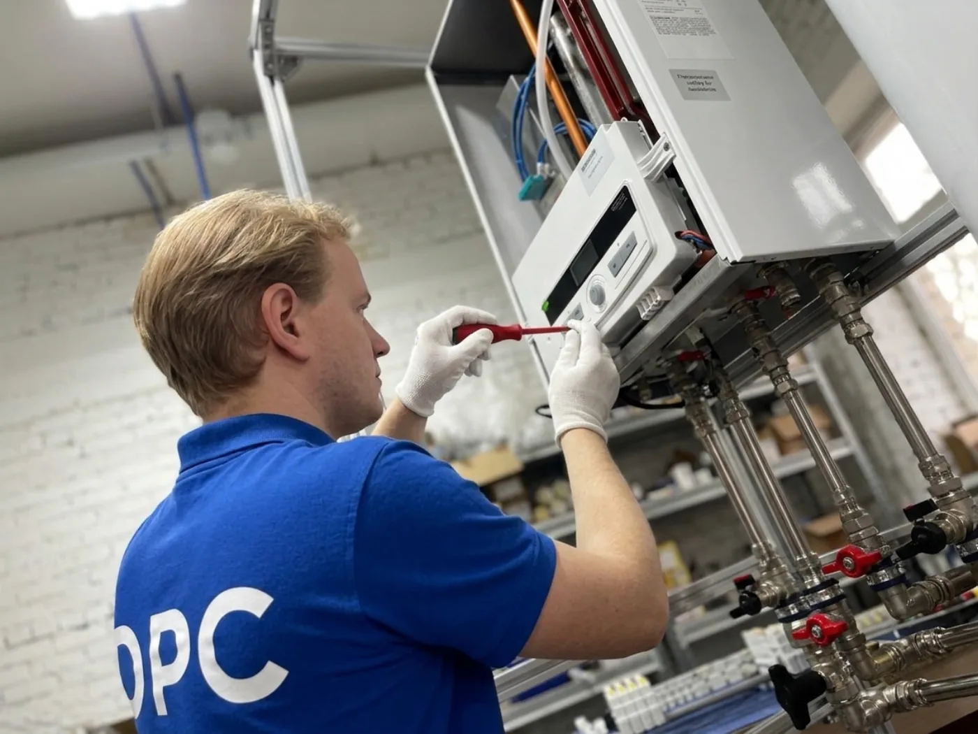 Chauffagiste DPC réalisant l'entretien d'une chaudière gaz à Meaux